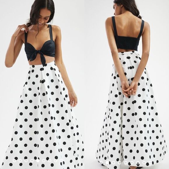 NWT Eva Franco Sold Out Stunning Polka Dot Pleated Draped Midi Skirt size XXS - Picture 2 of 10